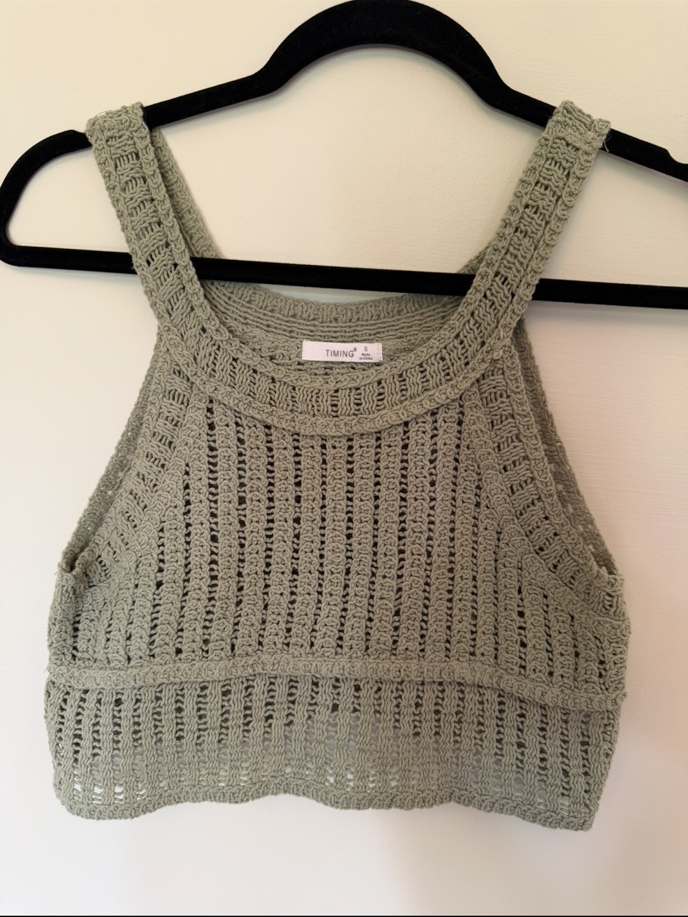 Timing Olive Green Crochet Crop Tank
